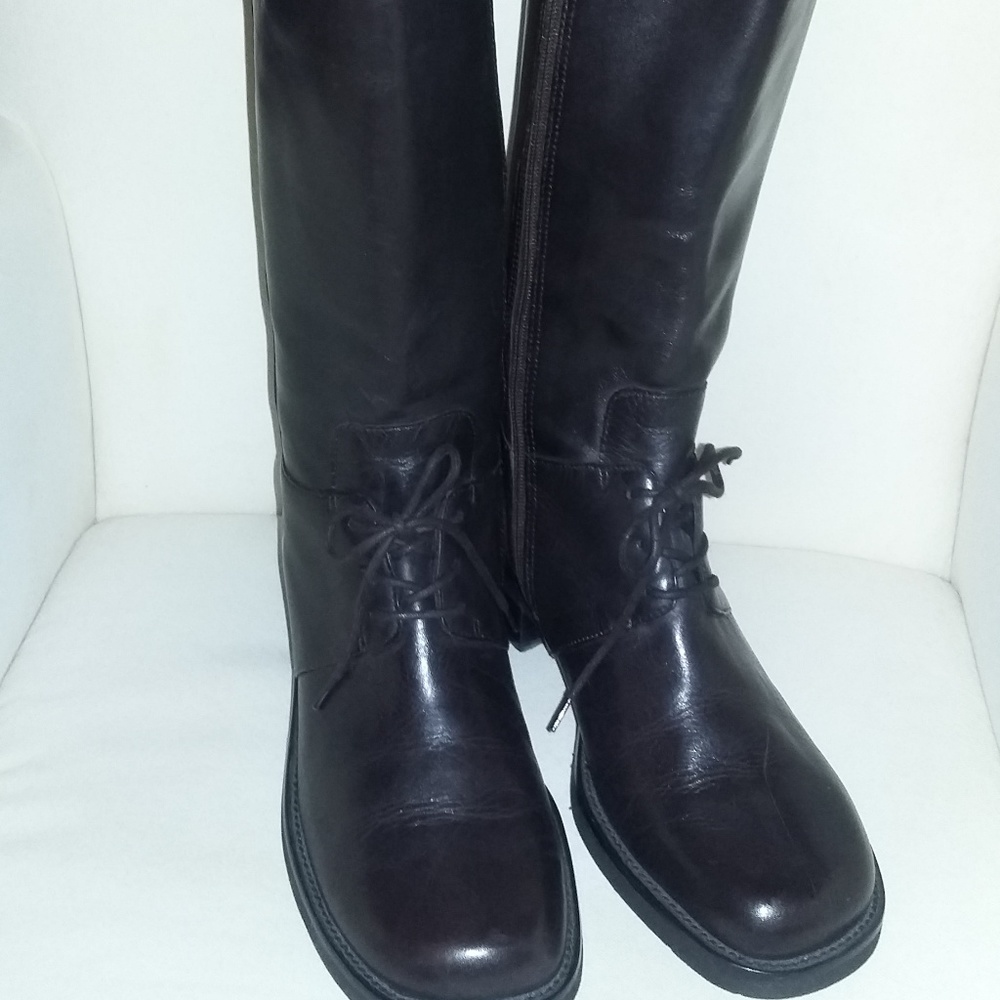 J JILL Tall Leather Riding Boots Brown Zipper 8